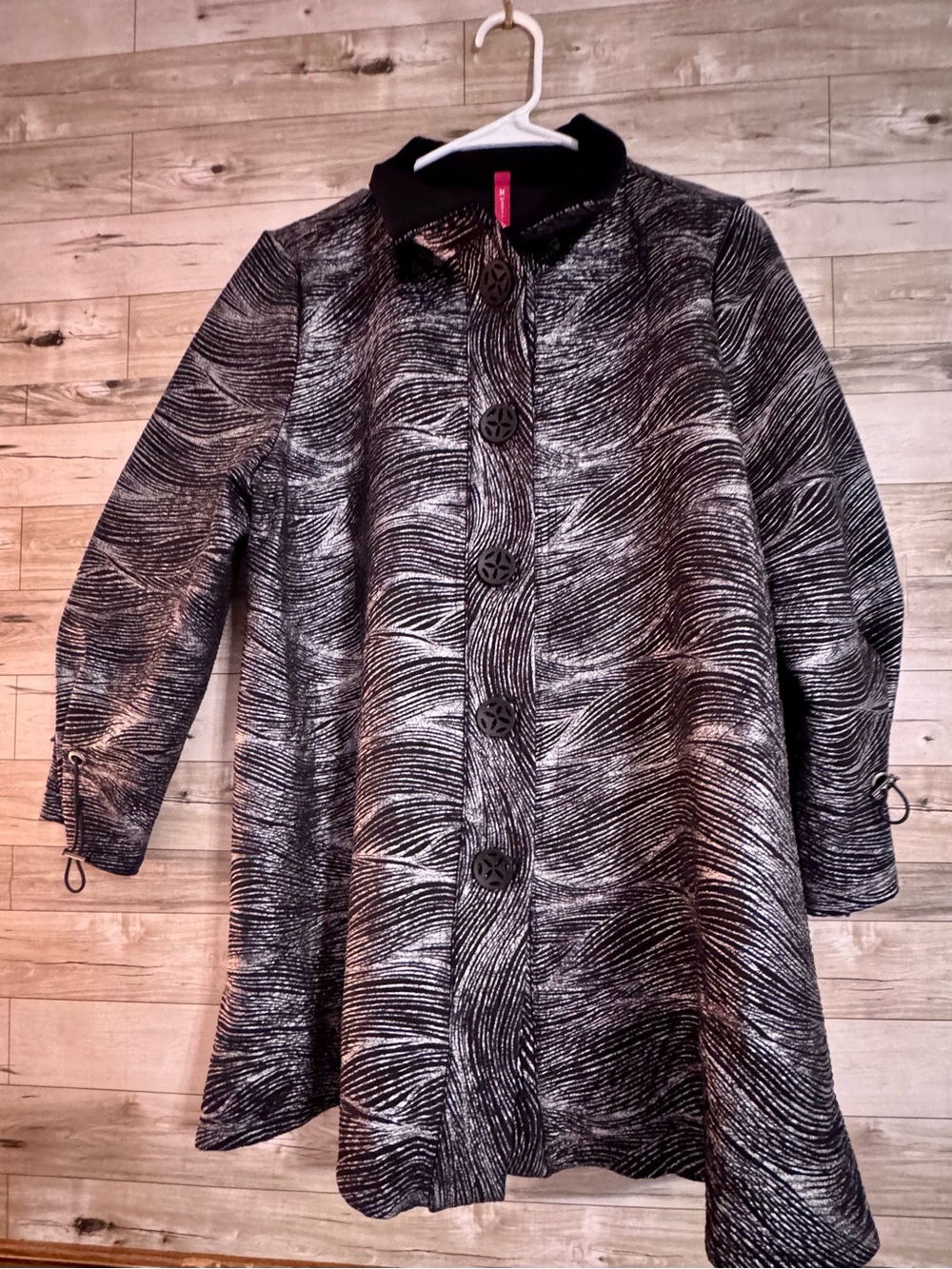 by Connie K Black Silver Abstract Wave Swing Jacket